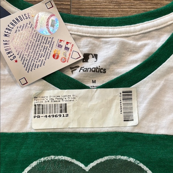 Fanatics Women's Size M St. Patrick's Day MLB Baltimore Orioles 3/4 Sleeve NWT - Picture 4 of 7